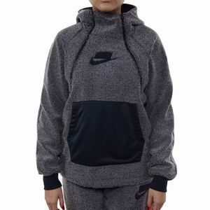 NIKE WOMEN’S NSW SHERPA PULLOVER HOODIE SWEATSHIRT NAVY BLUE XS SPORTSWEAR